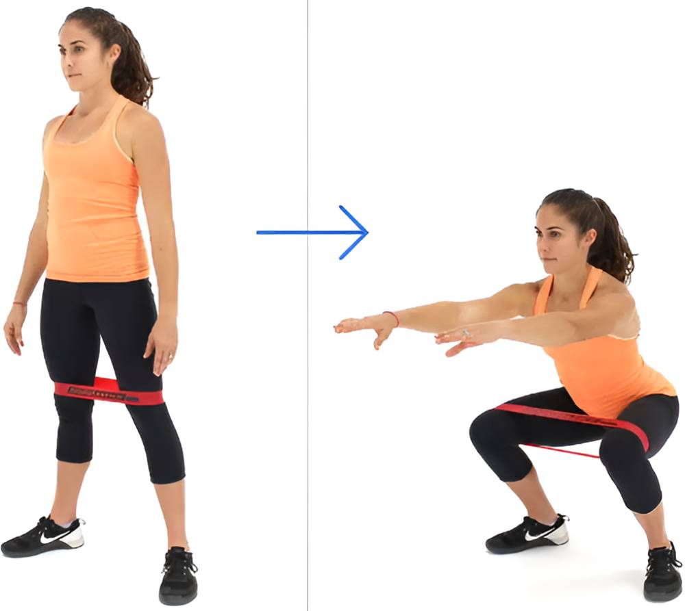 تمرین Banded Squat برای پیشگیری از عوامل ایجاد تق تق زانو 